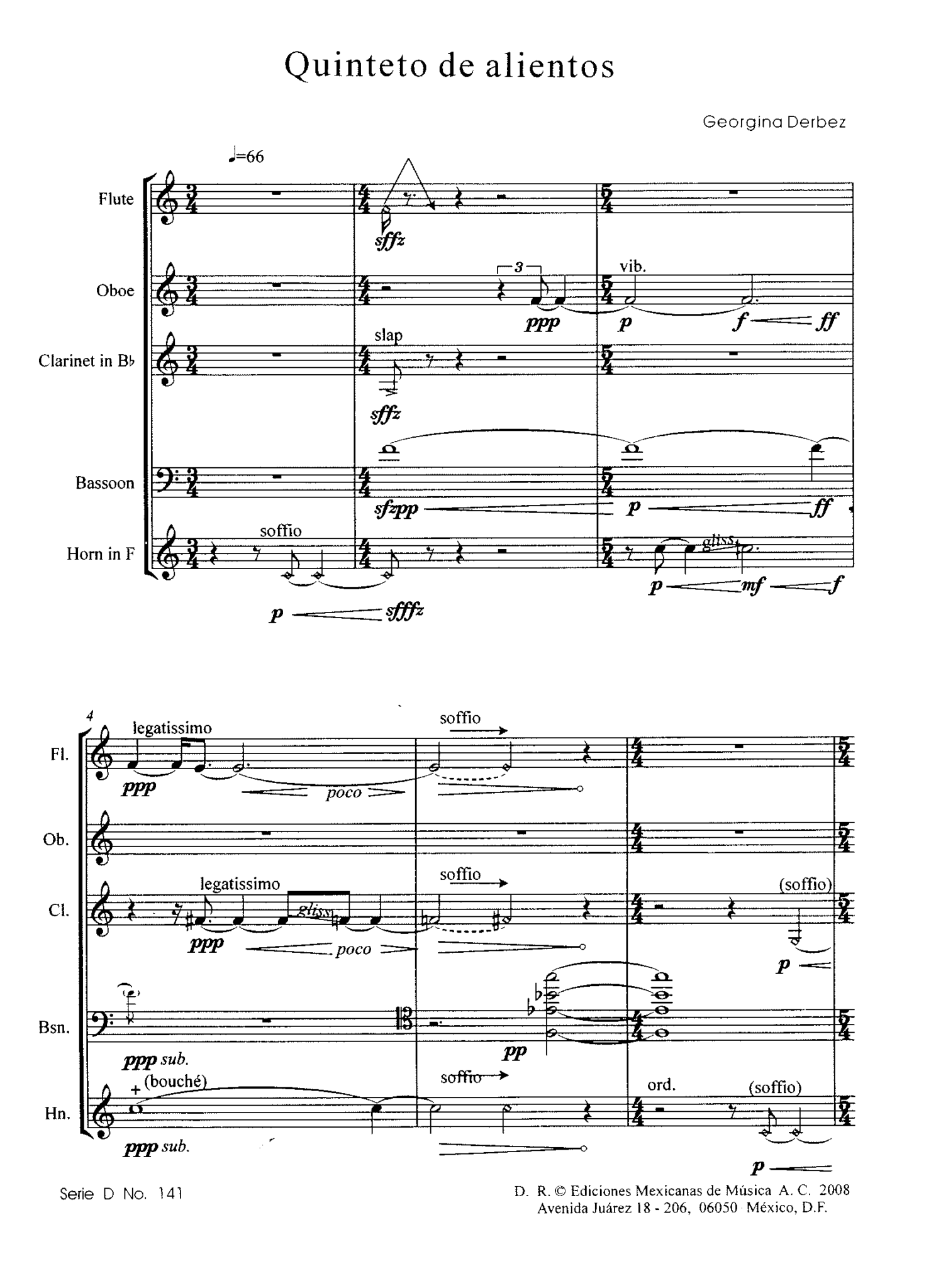 Quinteto de alientos [paritura] | Georgina Derbez – Sonus Litterarum