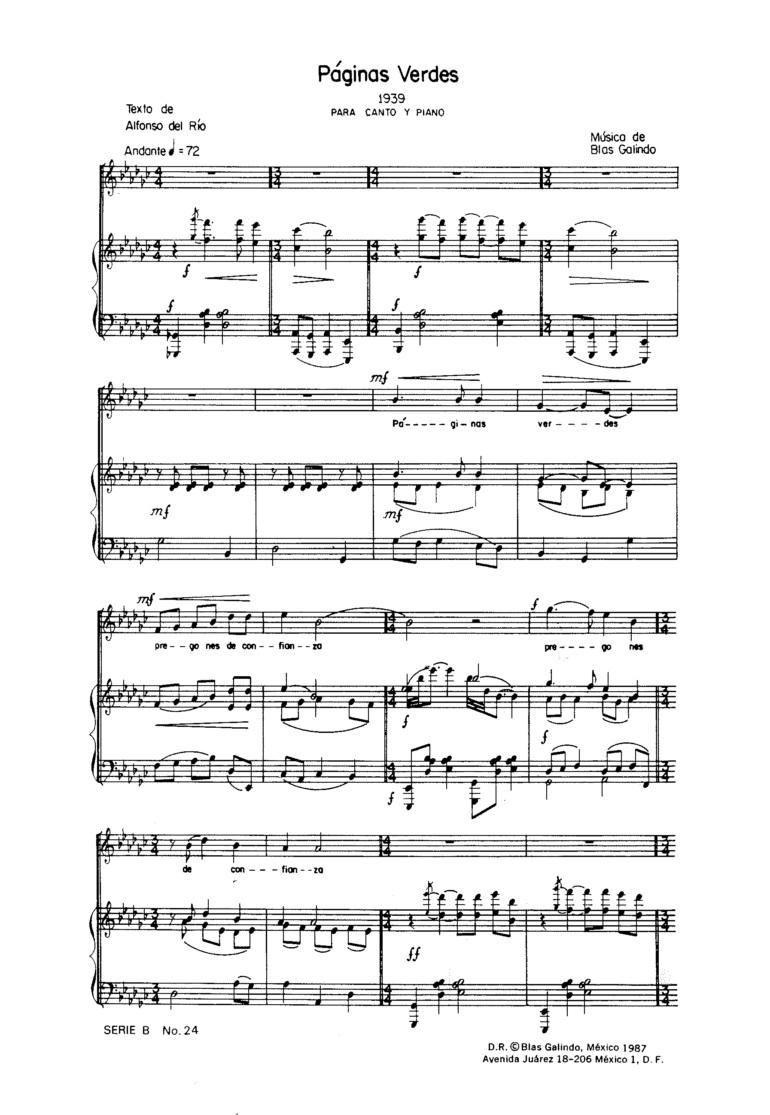 Páginas Verdes [Voz y Piano] | Blas Galindo - Imagen 2