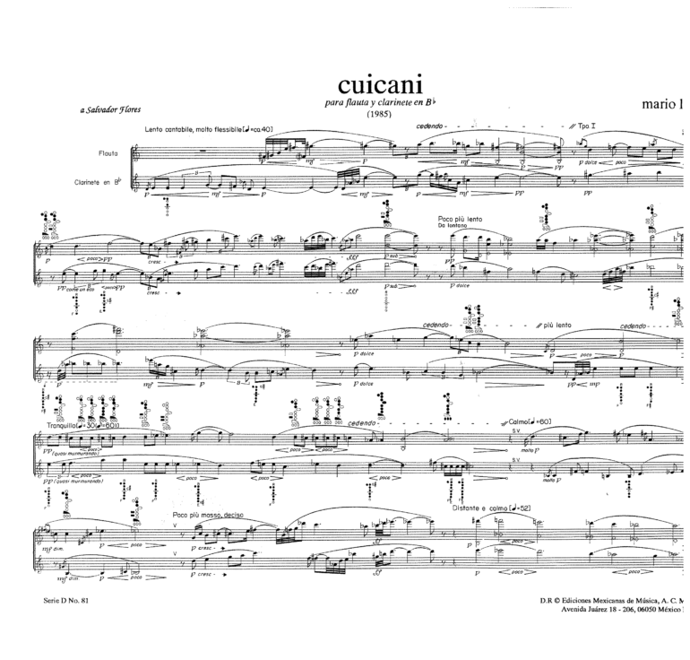 Cuicani [flauta & clarinete Bb] | Mario Lavista P1