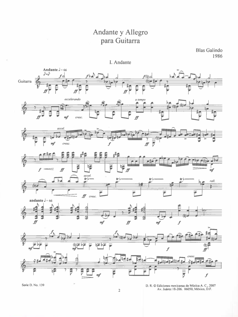 I. Andante y Allegro II. Arrullo [Guitarra] | Blas Galindo - Imagen 2