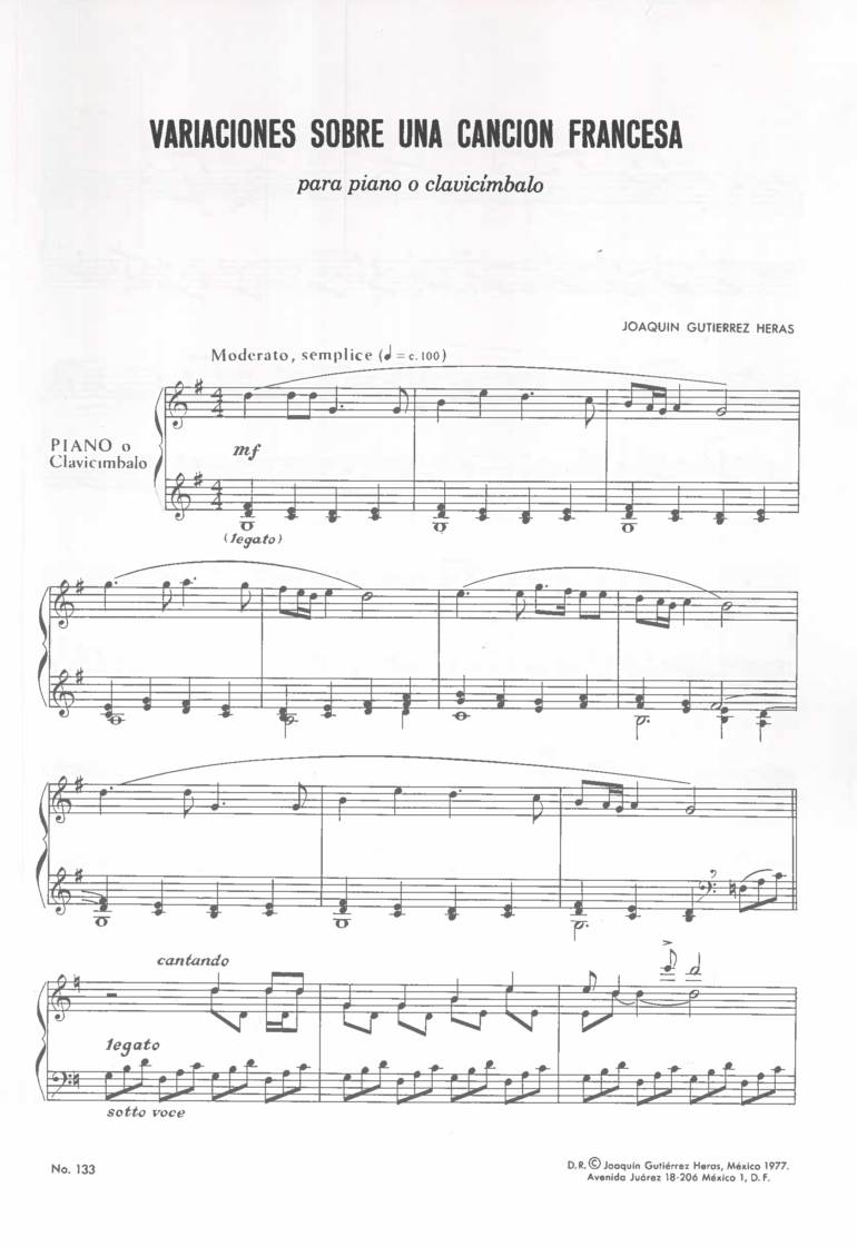 Variacions sobre una canción francesa [Piano o Clave] | Joaquín Gutiérrez Heras - Imagen 2