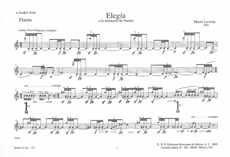 Elegía a la memoria de Nacho [Flauta y Piano] | Mario Lavista - Imagen 2