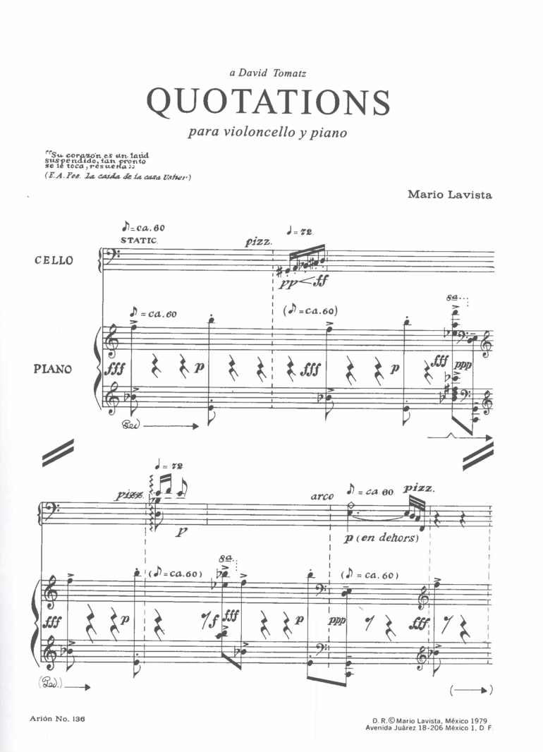 Quotations [Violonchelo y Piano] | Mario Lavista - Imagen 2