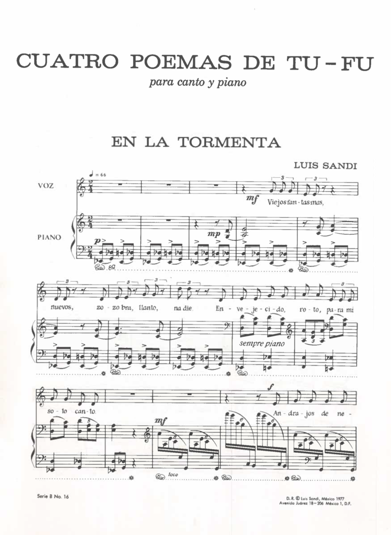 Cuatro poemas de Tu-Fu [Voz y Piano] | Luis Sandi - Imagen 2