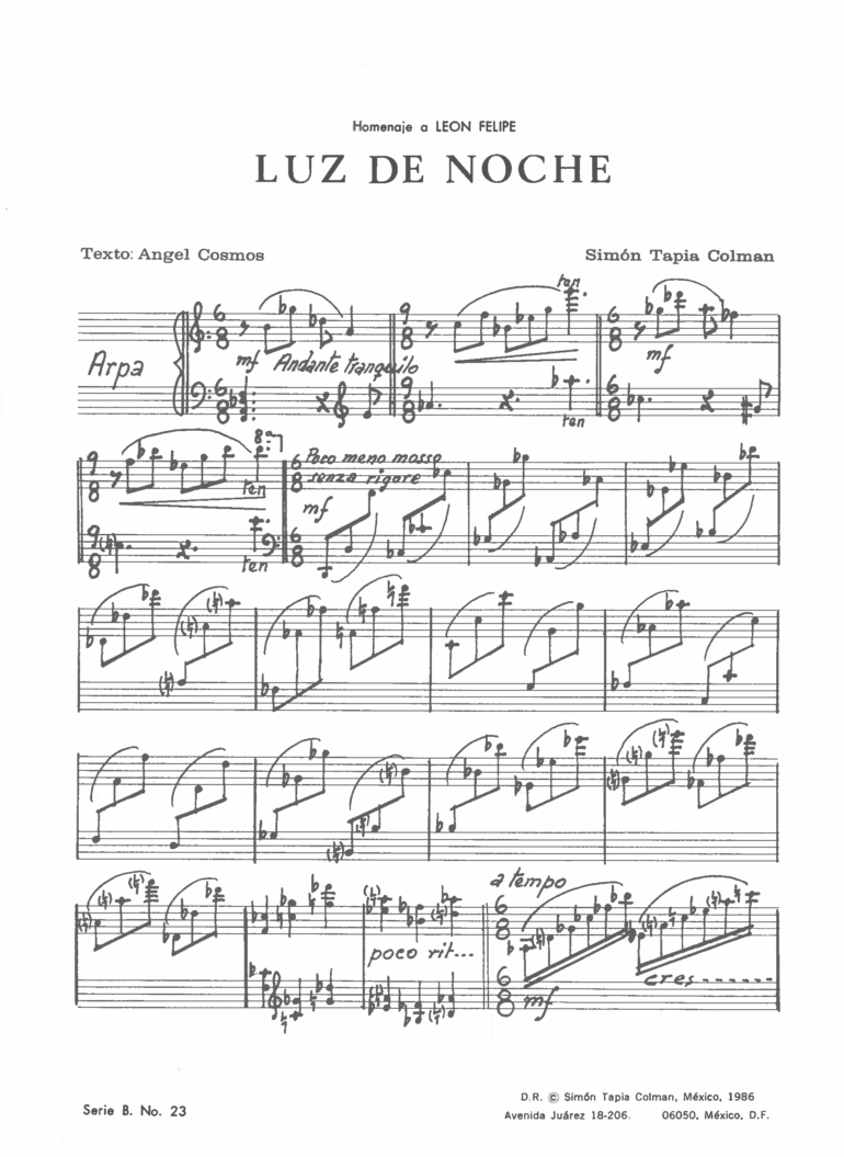 Luz de noche [Voz y Arpa] | Simón Tapia Colman - Imagen 2